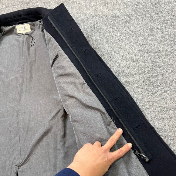 WRK Coat Mens M Medium Navy Blue Nylon Wool Blend Work Rest Karma City Overcoat - Picture 8 of 15